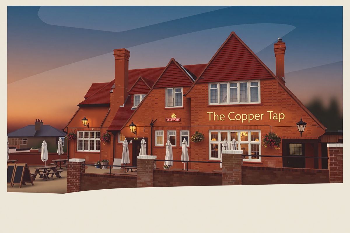 The same pub as a Swiss type postcard front