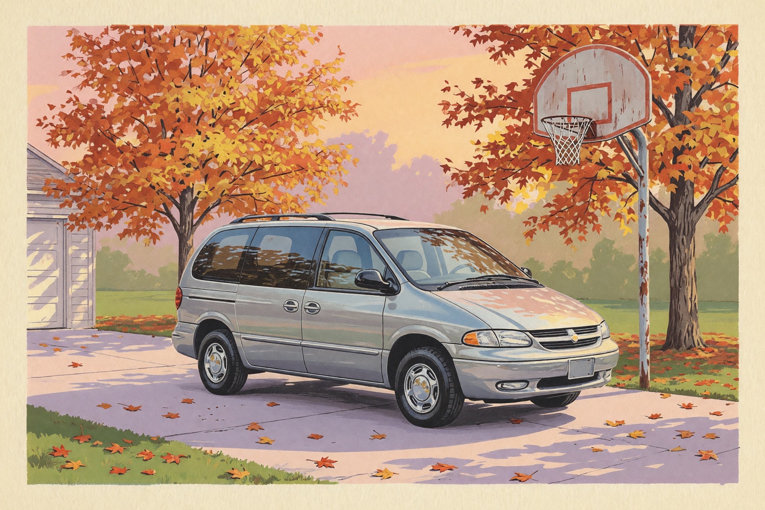 A postcard front: The Hendersons’ minivan